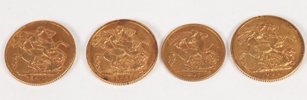 A QUEEN VICTORIA (1900) OLD HEAD SOVEREIGN, ANOTHER Edward VII (1907), ANOTHER George V (1911)
