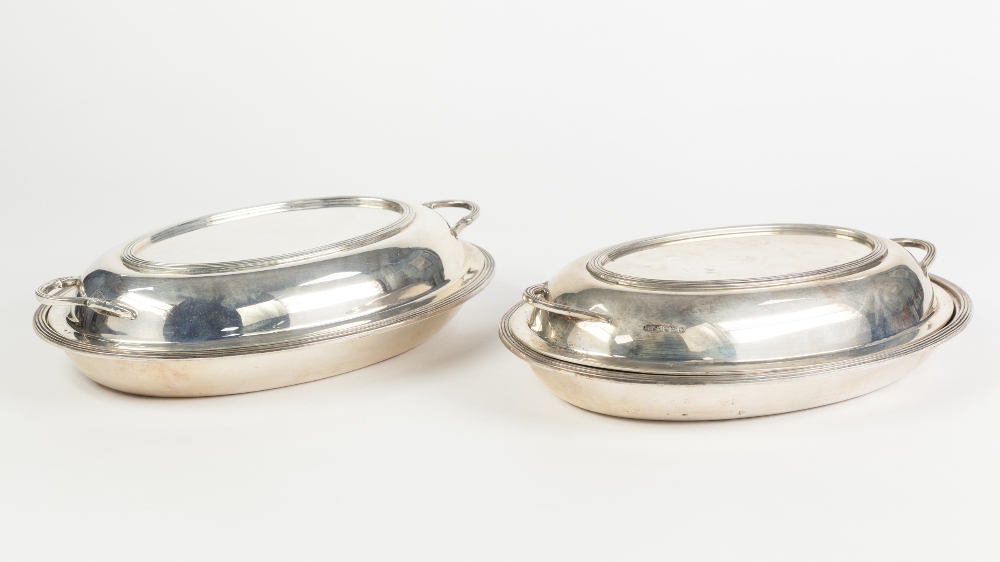 A PAIR OF PRE-WAR SILVER OVAL ENTREE DISHES AND COVERS, William Hutton and Sons, Sheffield 1936,