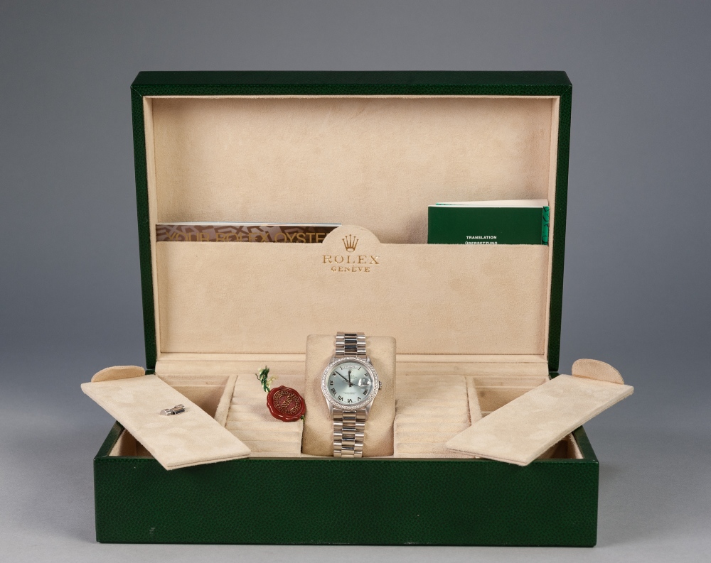 GENTS ROLEX 'PRESIDENT' PLATINUM AND DIAMOND OYSTER PERPETUAL OFFICIALLY CERTIFIED SUPERLATIVE - Image 7 of 9