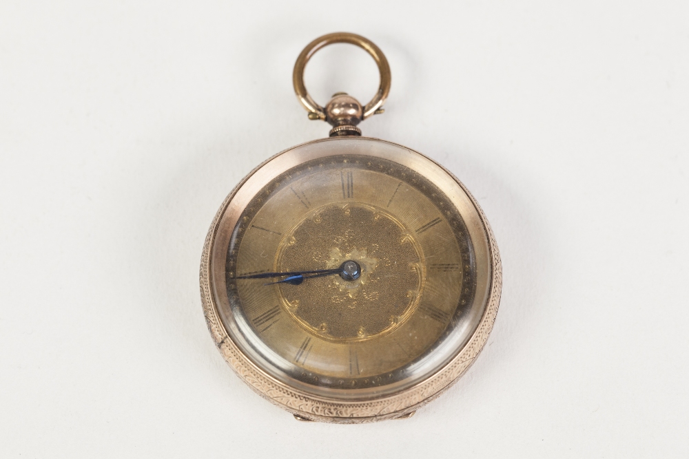 LATE NINETEENTH CENTURY CONTINENTAL 9k GOLD POCKET WATCH, with keywind movement engraved and