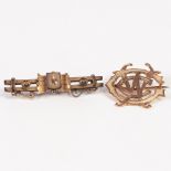 9ct GOLD BAR BROOCH of two bar pattern and a 9ct GOLD PIERCED MONOGRAM BROOCH 'C.W.C.', 5.6gms in