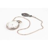 LIMIT SILVER OPEN FACED POCKET WATCH with Swiss keyless movement, white roman dial with subsidiary
