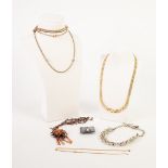 9ct GOLD FINE CHAIN NECKLACE, 14" long (broken) 2.5gms and a SMALL IMITATION PEARL PENDANT, the gold