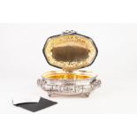 ITALIAN SILVER COLOUR METAL (800 mark) LARGE OVAL AND BOMBE BOWL with hinged low domed lid, gilt