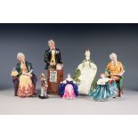 SEVEN ROYAL DOULTON CHINA FIGURES, comprising: 'THE AUCTIONEER', HN2988, 'PRIDE AND JOY', HN2945, '