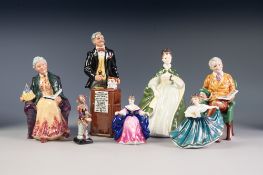 SEVEN ROYAL DOULTON CHINA FIGURES, comprising: 'THE AUCTIONEER', HN2988, 'PRIDE AND JOY', HN2945, '