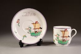 SHELLEY BOO BOO 'FAIRY BOAT' CHINA TEA CUP AND SAUCER, both printed in colours with designs of