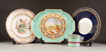 NINETEENTH CENTURY HAND PAINTED ENGLISH PORCELAIN DRESSING TABLE TRAY AND MATCHING BOX AND COVER,