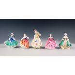 FIVE ROYAL DOULTON CHINA SMALL FIGURES, comprising: 'BABIE', HN1679', 'FRAGRANCE', HN3250, 'FAIR