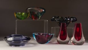 MOULDED CASED COLOURED GLASS ORNAMENT, of oval organic form, 4" (10.2cm) high, indistinctly