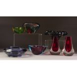 MOULDED CASED COLOURED GLASS ORNAMENT, of oval organic form, 4" (10.2cm) high, indistinctly