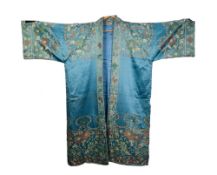 A CHINESE EMBROIDERED SILK COVERLETTE worked in colourful silks with predominately pink flowers on a