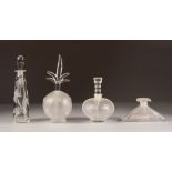 'LALIQUE' FROSTED AND MOULDED CLEAR GLASS PERFUME BOTTLE, of orbicular, footed form with tall,