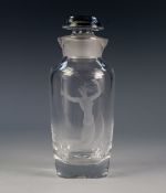 ORREFORS, SWEDISH GLASS CARAFE, with double lipped top; mushroom shaped stopper, the shouldered