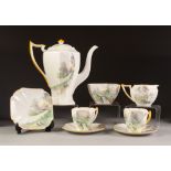 ELEVEN PIECE SHELLEY 'QUEEN ANNE' CHINA PART COFFEE SET, now suitable for two persons, comprising: