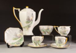 ELEVEN PIECE SHELLEY 'QUEEN ANNE' CHINA PART COFFEE SET, now suitable for two persons, comprising: