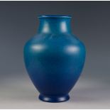 PILKINGTONS ROYAL LANCASTRIAN FADING BLUE MATT GLAZED POTTERY VASE, of ovoid form, 8 ¾" (22.2cm)