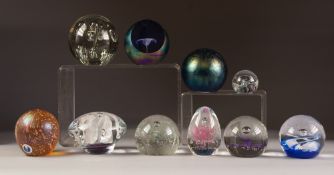 COLLECTION OF TEN GLASS PAPERWEIGHTS, including THREE IRIDESCENT EXAMPLES, two by MIDSUMMER,
