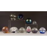 COLLECTION OF TEN GLASS PAPERWEIGHTS, including THREE IRIDESCENT EXAMPLES, two by MIDSUMMER,