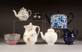 NINTEENTH CENTURY BLUE AND WHITE PEARLWARE POTTERY SMALL TEAPOT AND COVER, of globular form with
