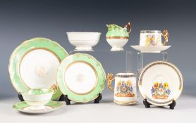 THIRTY ONE PIECE COALPORT CHINA PART TEA SERVICE, with green and gilt borders, comprising: