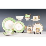 THIRTY ONE PIECE COALPORT CHINA PART TEA SERVICE, with green and gilt borders, comprising: