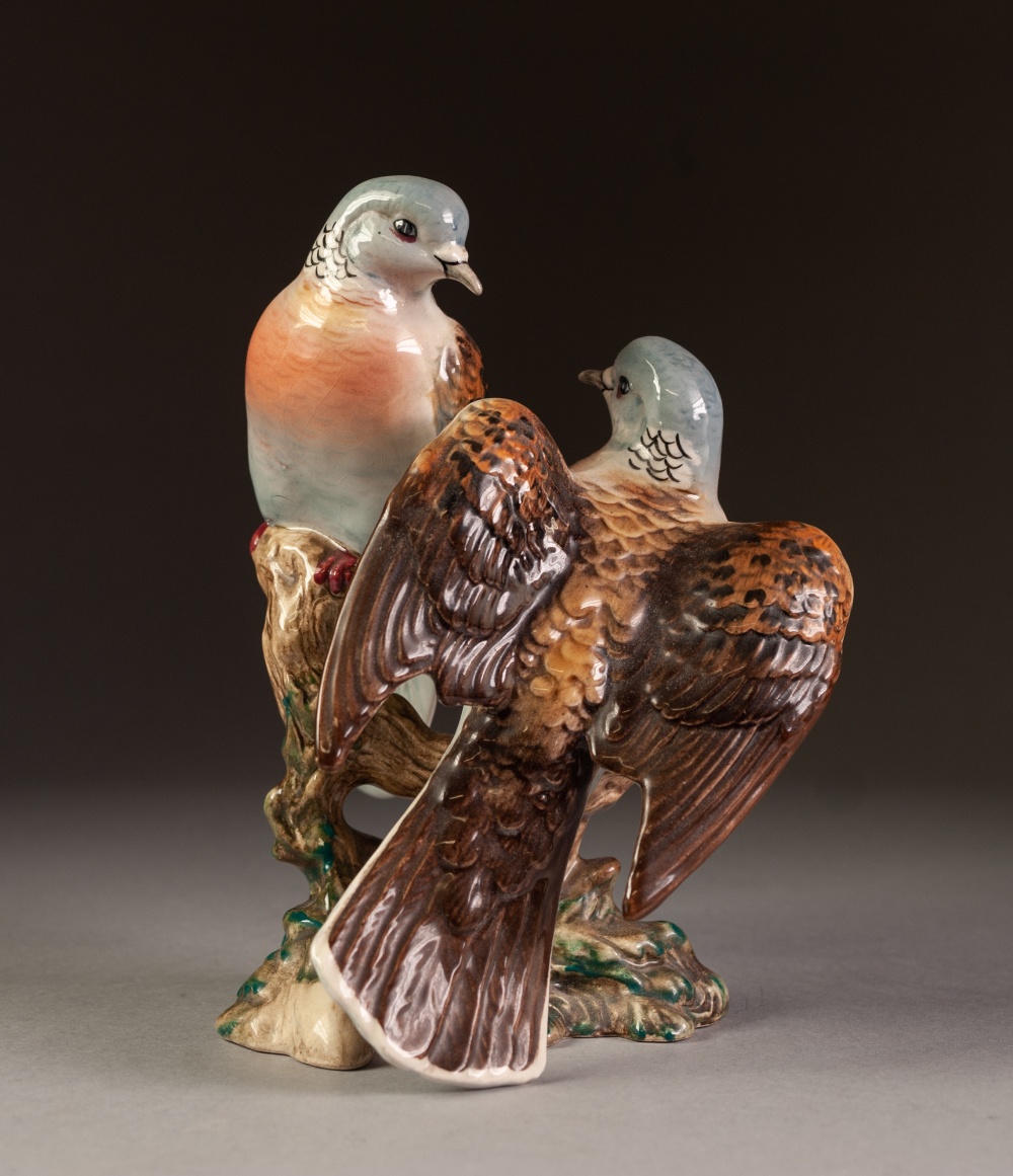 BESWICK POTTERY GROUP OF TWO BIRDS, modelled perched on a branch, one with wings open, 7 ½" (19cm) - Image 3 of 5