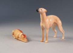 BESWICK POTTERY MODEL OF A GREYHOUND IN STANDING POSE, 4 1/2" high and a 19th Century