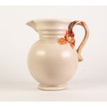 CLARICE CLIFF FOR NEWPORT POTTERY GREY GLAZED JUG, of footed baluster form, the scroll handle with