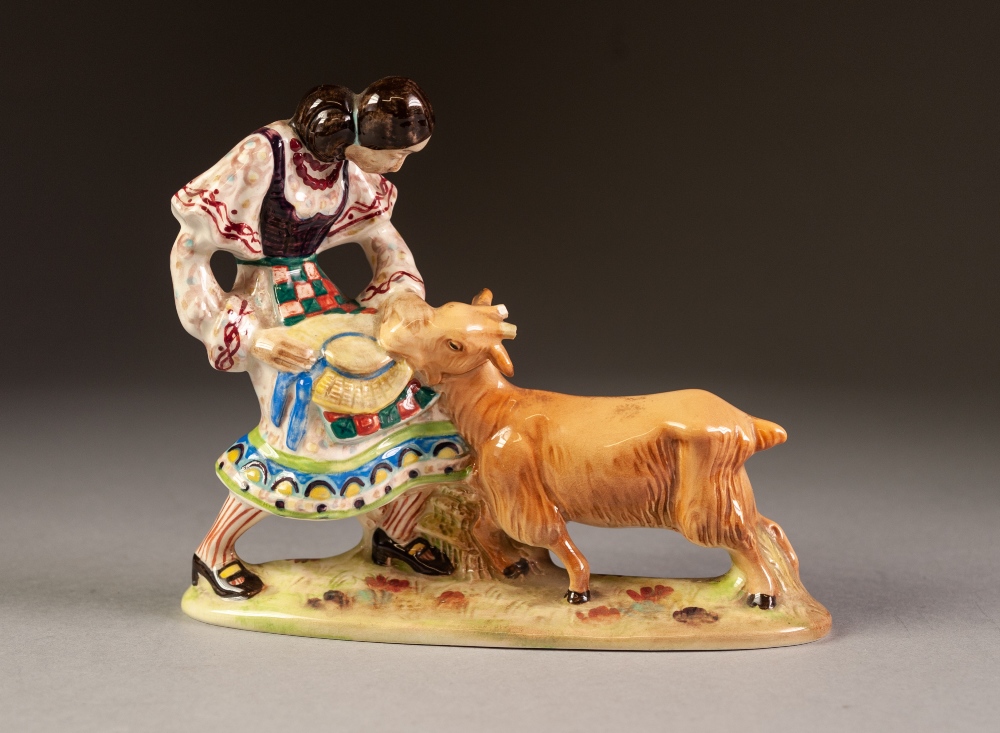 BESWICK POTTERY GROUP, modelled as an Italian girl with goat eating her straw hat, 5 ¼" (13.3cm)