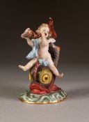 NINETEENTH CENTURY MEISSEN PORCELAIN GROUP OF A CHERUB ON THE BACK OF A MYTHICAL FISH, the cherub