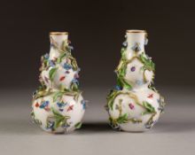 PAIR OF LATE NINETEENTH/ EARLY TWENTIETH CENTURY MEISSEN PORCELAIN SMALL VASES, each of double gourd