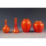 FOUR PILKINGTONS ROYAL LANCASTRIAN ORANGE VERMILLION GLAZED POTTERY SMALL VASES, comprising: one