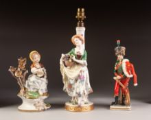 a 1930's SITZENDORF PORCELAIN FIGURAL ELECTRIC TABLE LAMP BASE, and TWO OTHER CONTINENTAL