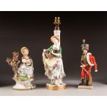 a 1930's SITZENDORF PORCELAIN FIGURAL ELECTRIC TABLE LAMP BASE, and TWO OTHER CONTINENTAL