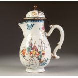 CHINESE KANGXI PERIOD FAMILLE ROSE ENAMELLED PORCELAIN JUG AND COVER, of footed baluster form with