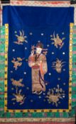 CHINESE LATE QING/REPUBLIC PERIOD VERTICAL SILK AND GOLD THREAD EMBROIDERED HANGING, applied with