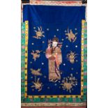 CHINESE LATE QING/REPUBLIC PERIOD VERTICAL SILK AND GOLD THREAD EMBROIDERED HANGING, applied with