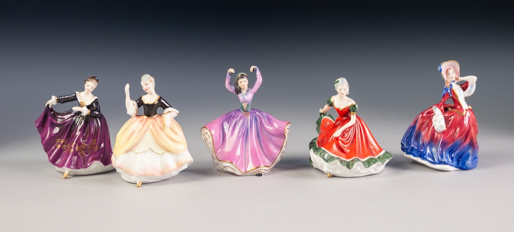 FIVE ROYAL DOULTON CHINA SMALL FIGURES, comprising: 'KAREN', HN3338, 'KIRSTY', HN3246, 'NINETTE',