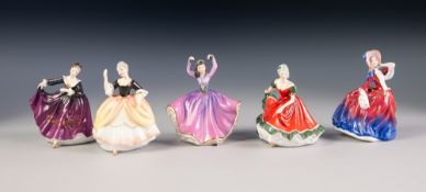 FIVE ROYAL DOULTON CHINA SMALL FIGURES, comprising: 'KAREN', HN3338, 'KIRSTY', HN3246, 'NINETTE',