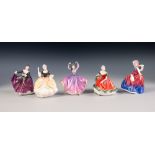 FIVE ROYAL DOULTON CHINA SMALL FIGURES, comprising: 'KAREN', HN3338, 'KIRSTY', HN3246, 'NINETTE',