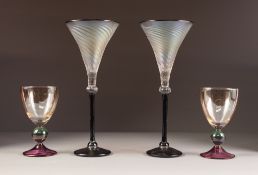 PAIR OF MODERN KROSNO, POLISH COLOURED GLASS GOBLETS, 5 ¾" (14.6cm) high, together with a MODERN