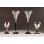PAIR OF MODERN KROSNO, POLISH COLOURED GLASS GOBLETS, 5 ¾" (14.6cm) high, together with a MODERN