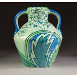 a 1930's THOMAS FORESTER AND SON 'CLASSIC' DESIGN TWO HANDLED POTTERY VASE, moulded and painted in