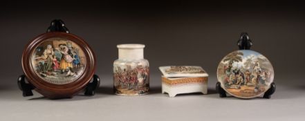 FOUR PIECES OF NINETEENTH CENTURY PRATT WARE POTTERY, comprising: PASTE JAR, 'The fall of