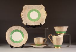 1930s PLANT TUSCAN CHINA 37 PIECE TEA SERVICE, gilt vermicular pattern broken with green borders