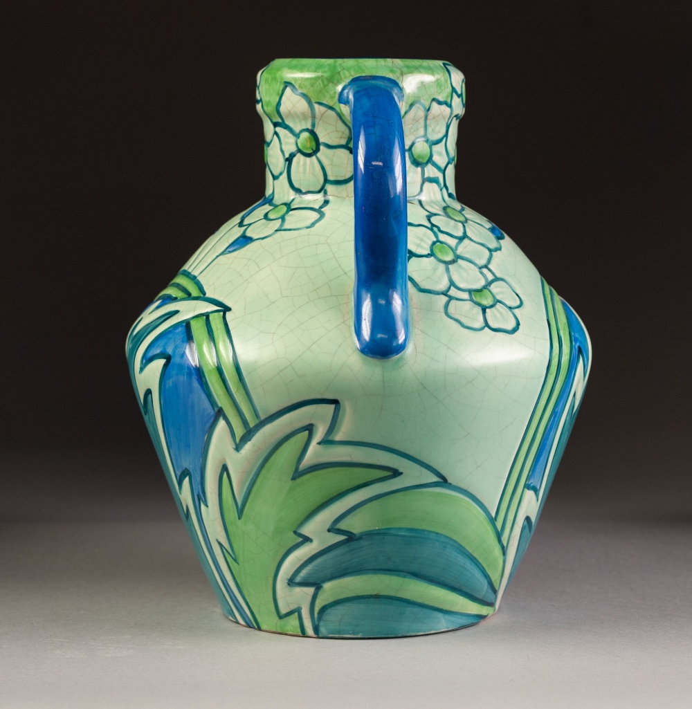 a 1930's THOMAS FORESTER AND SON 'CLASSIC' DESIGN TWO HANDLED POTTERY VASE, moulded and painted in - Image 4 of 4