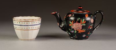 NINETEENTH CENTURY DAVENPORT POTTERY SMALL TEAPOT AND COVER, of globular form, printed and painted