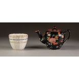 NINETEENTH CENTURY DAVENPORT POTTERY SMALL TEAPOT AND COVER, of globular form, printed and painted