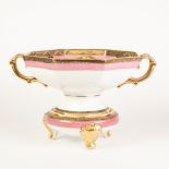 NORITAKE HAND PAINTED TWO PART OCTAGONAL PEDESTAL BOWL, of two handled octagonal form, the